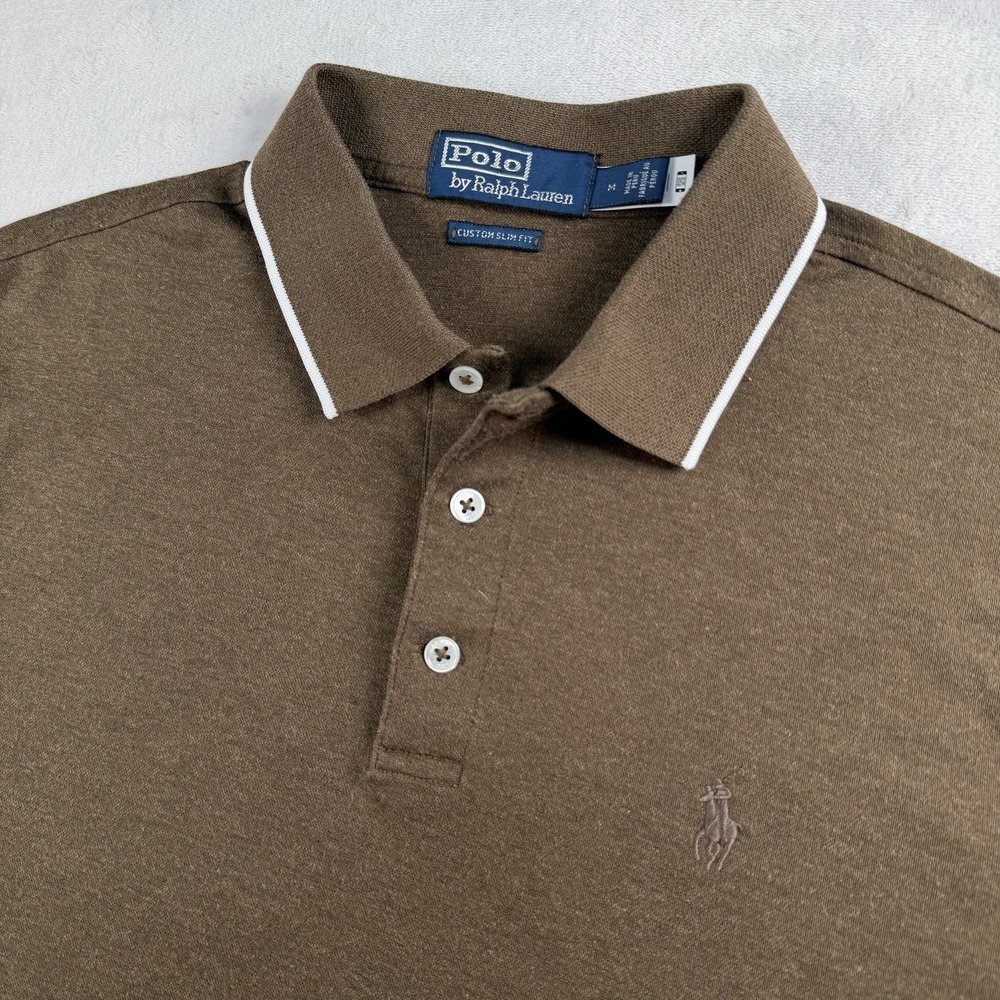 Polo Ralph Lauren Birdseye Polo Shirt Custom Slim Fit Mens M White Trim Collar